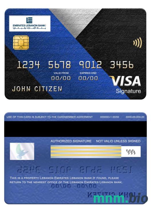 Lebanon Emirates Lebanon Bank visa podpis karta przykład w formacie PSD